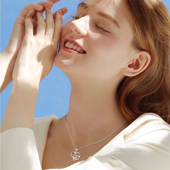 Paw Heart Necklace for Women - Sterling Silver Cubic Zirconia Dog Paw in Heart - Picture 6 of 6